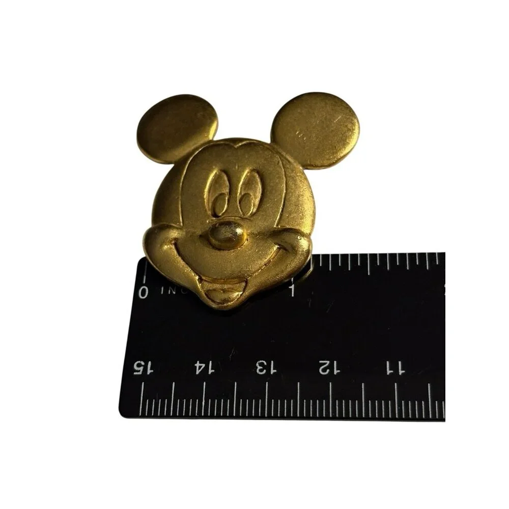 Rare Disney Mickey Mouse Pin Brooch Satin Gold Tone Smiling‎ Face VTG Animation